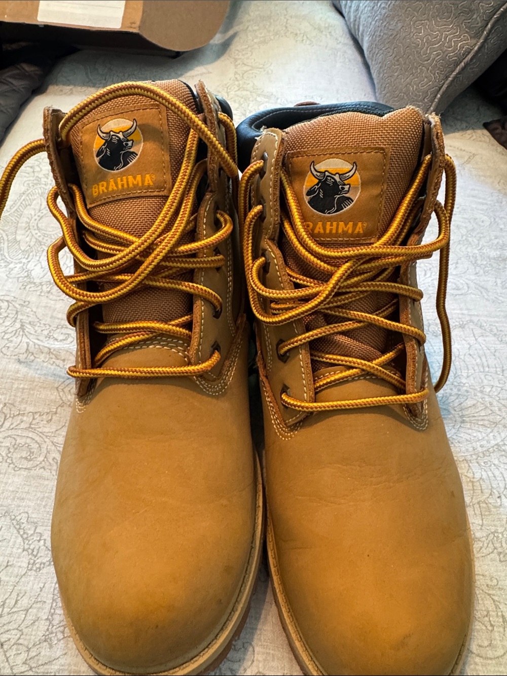 Brahma Wheat/Tan Work Boots with Gold Laces
